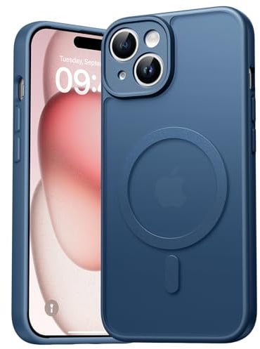 EASDNB für iPhone 15 Hülle für Magsafe mit Kameraschutz, Magnetisch Handyhülle für iPhone 15 Stoßfeste Kratzfeste Durchscheinende Matt Rückseite Schutzhülle für iPhone 15 Case, Blau