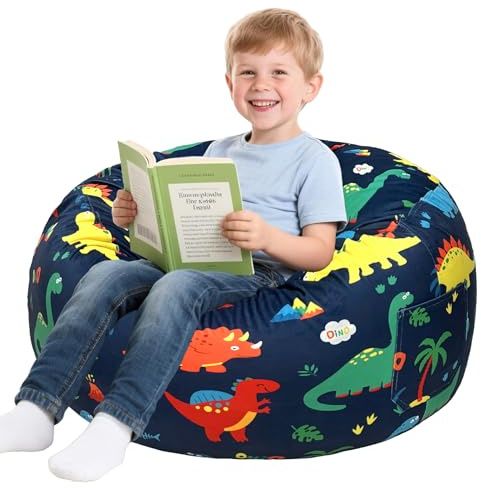 Lukeight Dinosaur Bean Bag Chair for Kids and Teens, Memory Foam Filled Floor Lounger, Washable Velvet Cover with Inner Liner, Beanbag Chair with Filling for Gaming and Reading, Large 27 D x 16 H