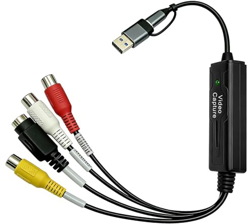 Leikurvo RCA AV zu USB C Konverter Video Capture Card Adapter, VHS auf USB 2.0 Video Grabber, Video Converter, VHS Digitalisieren Gerät Konverter, AV NTSC PAL Video S Video Composite zu USB Converter