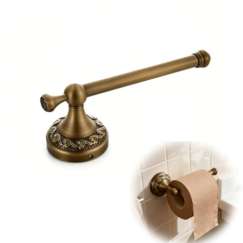 Antique Brass Toilet Roll Holder, Wall Mounted Vintage Loo Roll Holder | Rust-Proof, Heavy Duty, Sturdy, Brushed Gold Finish, Paper Tissue Storage for Bathroom, Includes Fitting Kit, 20.5cm