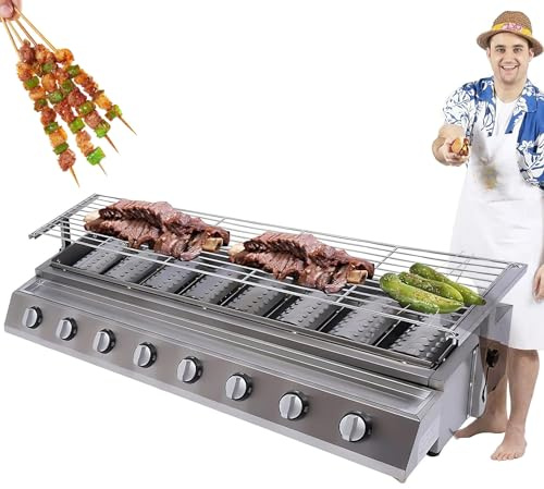 Barbecue à gaz professionnel en acier inoxydable - 8 brûleurs - Avec hauteur réglable - Pour fêtes, camping et pique-niques
