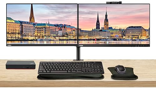 Lenovo ThinkVision T24v 24-inch, 2-Pack Bundle with T24i, HDMI, DisplayPort, Webcam, Speaker, Microphone, Dual Monitor Stand, ThinkPad USB-C Dock, MK270 Wireless Keyboard and Mouse, and Wrist Pad
