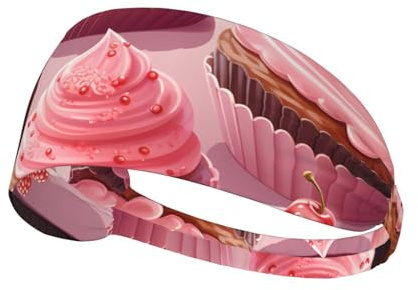 Lauf-Stirnband, Kirsch-Cupcake-Muster, Schweißbänder, Sport-Stirnband für Damen und Herren