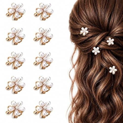 VBK 10 Pièces Cheveux Mariage Pinces Petites Fleurs, Petites Pinces Griffes Strass Blancs, Mini Accessoire Bijoux Barrette Cheveux Mariage pour le quotidien fêtes ou mariages