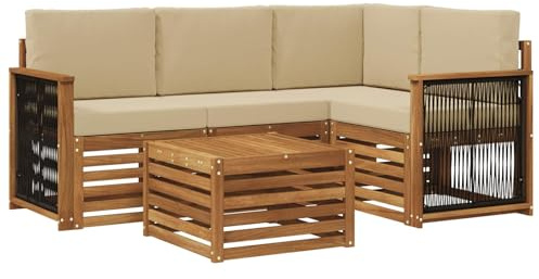 vidaXL Outdoor-Sofagarnitur 5 pcs Natur und Beige 59 x 59 x 37 cm, Moderner Garten-Sofaset, Coole Terrassenmöbel, zeitgemäße Lounge, modulares Design, Akazien-Elemente