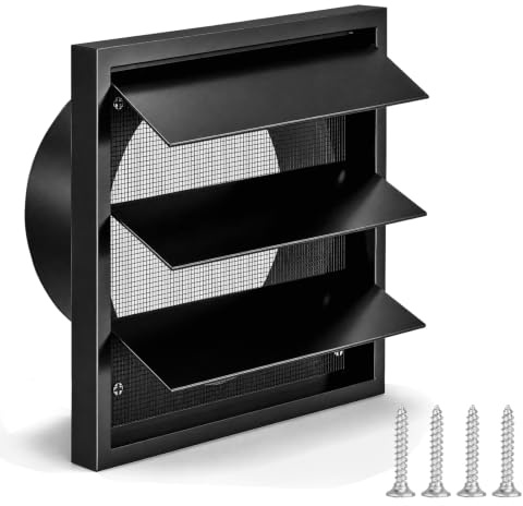 100mm Vent Cover with Flyscreen & Flaps, Gravity, UV Plastic, Black | Extractor Fan Vent Cover with Screws, Fits 4 Inch Duct, for Tumble Dryer, Bathroom, Kitchen, Garage & Exterior Walls
