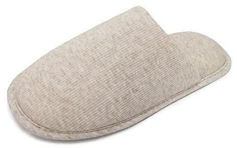 ofoot Pantoufles ďintérieur Confortables en Coton Bio pour Hommes, Maison en Mousse à mémoire Plate, Chaussures à Enfiler lavables,45/46 EU,Beige