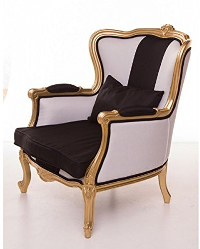 Casa Padrino Barock Sessel Schwarz/Weiß/Gold - Hotel Kollektion