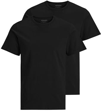 JACK & JONES Mens Twin Pack Crew Neck T-Shirts, Classic Fit Soft Cotton Tees, Lightweight Casual Top for Daily Use, UK Size S-XXL