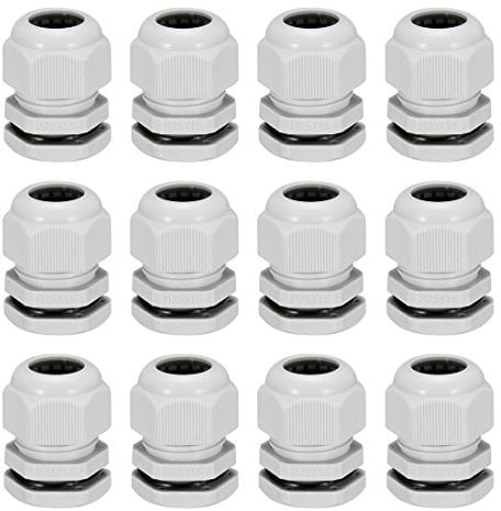 sourcing map 12Pcs M25 Cable Gland Waterproof Connector Plastic Wire Glands Joints White for 8mm-16mm Dia Wires