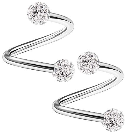 KJM FASHION 2 Stk Metall Spiral 1,2 mm 16 g 8 mm 5/16 Inch 3mm Klar Ferido Kristall Kugel Tragus Cartilage Tragus Ohrringe Piercing Schmuck 2156