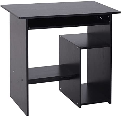 HOMCOM Compact Small Computer Table Wooden Desk Keyboard Tray Storage Shelf Modern Corner Table Home Office Black