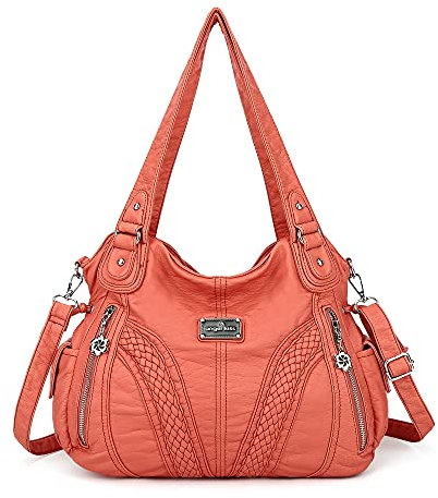 Angel Kiss Geldbörsen und Handtaschen Frauen Mode Tote Bag Schultertaschen Top Griff Satchel Geldbörsen Washed Kunstleder Handtasche, 1-koralle, 13.8 * 4.7 * 11.8 inches