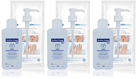 Horn Medical Dosierpumpen (3 Stück) mit Sterillium Virugard Händedesinfektionsmittel (3 x 500 ml)