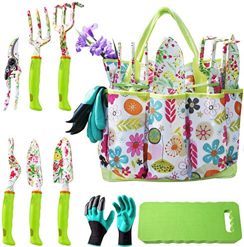 NAYE - Kit di Giardinaggio, Set di Attrezzi da Giardino da Donna con Guanti, Mazzo da Golf, Cuscinetto per Mazze a Mano, Trowel, Rake, Weeder, Fork, Trapianto, Regali per Giardinaggio