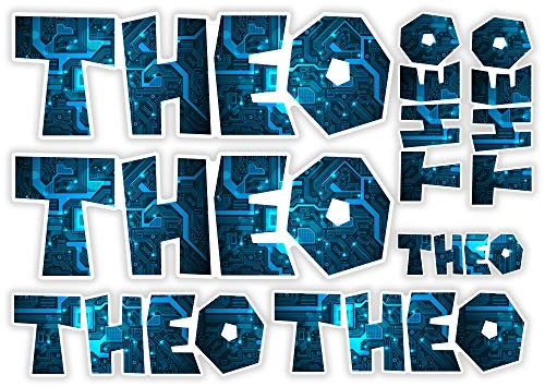 Theo Vinyl Name Stickers A5 Sheet Computer Chip Laptop Name Kids #30012 (A5 Sheet)