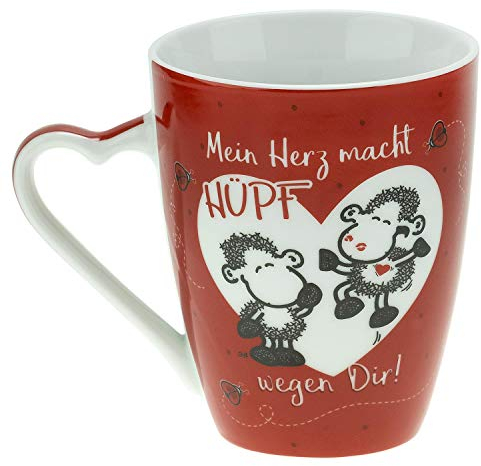 GRUSS & CO Tasse mit Herzhenkel Ich, Du, Läuft | Porzellan, 30 cl, Tasse mit Herz | Geschenk für Sie | 46184