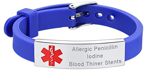 Supcare Medico Emergenza Bracciale Uomo Donna Personalizzato, Braccialetto Incisione Identificativo, Blu Braccialetti Silicone Personalizzabili, 15-21 cm Regolabile Bracciale Salvavita Pazienti