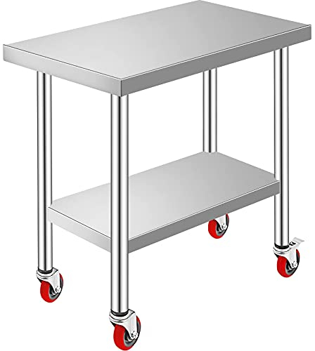 VEVOR Arbeitstisch Edelstahl 76 x 46 x 86 cm Werkbank Catering Arbeitstisch etwas 100 kg für Belastbarkeit Lebensmittel Zubereitungstisch Gewerbliche Arbeitstisch für Küche 4 verstellbare Füße