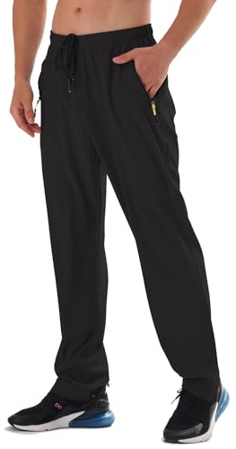 Athletic Pants for Men Water Resistant Quick Dry Lightweight Polyester Workout Warm Up Hiking Sweatpants with Pockets Black