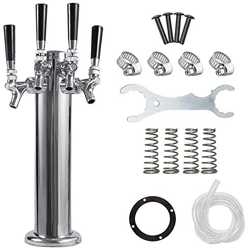LUCKEG Four Tap Beer Dispenser Tower Brand 3 inch Beer Kegerator Beer Tower with 4 Beer Faucet for Home Brewing Beer Kegging