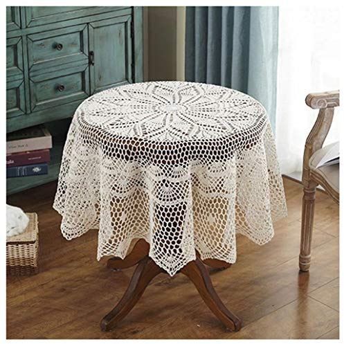GHJL Runde Handgefertigte Gehäkelte Tischdecke Pastoral Baumwolle Esstischdecken Home Dekorative Weihnachtstischdecke Tischwäsche (Farbe: Beige, Größe: 110CM/43.3inch)