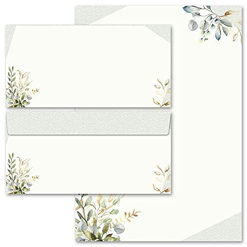 Motivpapier Briefpapier Sets Briefpapier mit Umschlag, GRÜNE ZWEIGE 50 Blatt Briefpapier + 50 passende Briefumschläge DIN LANG ohne Fenster