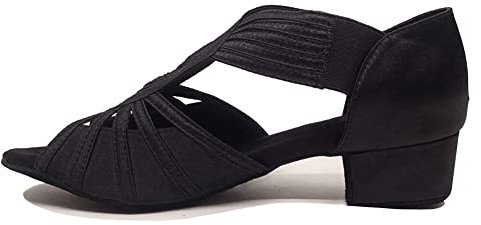 HIPPOSEUS Ladies' Latin Dance Shoes Black Low Heel 1 1/4inch Ballroom Salsa Bachata Dancing Heels,4.5 UK