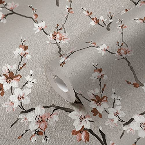 Livingwalls Blumentapete Vintage Grau Braun 385204 Vlies Tapete Landhaus Wohnzimmer Küche 10,05x0,53m Made in Germany