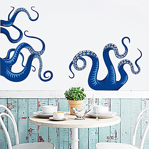 Runtoo Wandtattoo Oktopus Wandsticker Lustige Unterwasserwelt Meerestiere Wandaufkleber Badezimmer Bad Wohnzimmer Schlafzimmer Wanddeko
