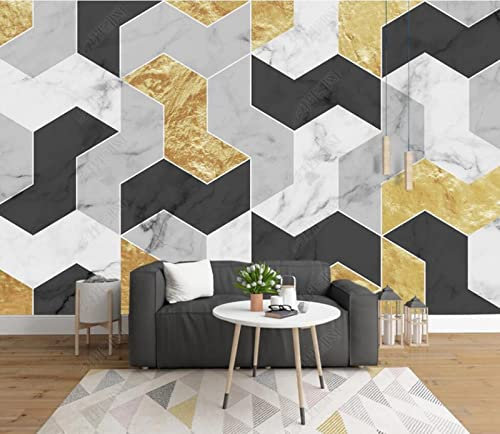 Papier Peint Panoramique Géométrique Noir Gris Or Papier Peint Intissé 3D Murale Tableaux Muraux Tapisserie Salon Chambre