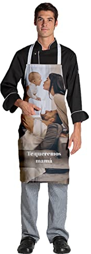 ZPUBLI+ Delantal personalizados con fotos, logos, y textos, para cocina, barbacoa, hornear, bricolaje. Mandil largo de poliéster ideal para regalo de aniversarios y cumpleaños.