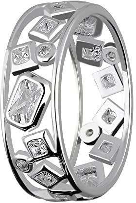 Treuheld® Breiter 925 Sterling Silber Ring mit geometrischen Kristallen | 8 Größen [08.] 62