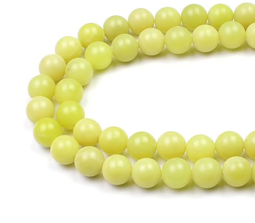 MJDCB Natural Round Stone Beads 10mm Lemon Jade Loose Gemstone Beads for Jewelry Making Bracelet Necklace 35pcs