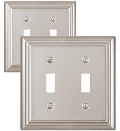 ZILLSEA Cubierta de interruptor de luz de palanca de doble banda, placa de pared de metal, acabado de níquel satinado, paquete de 2