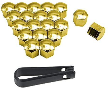 HELMII 20 Stücke Auto Radschraubenkappen für V-W Golf7 Golf 7 MK7 MK 7, Auto Mutter Rad Auto Hub Schraube Schutz Diebstahlschutzkappe Zubehör,17mm-A/Gold
