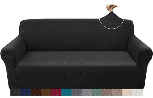 Granbest 2023 Neueste Jacquard Sofabezug 3 Sitzer Superweicher Rutschfester Stretch Couchbezug Vier Jahreszeiten Universal Elastische Sofahusse für Hunde, Katzen, Haustiere (3 Sitzer, Schwarz)