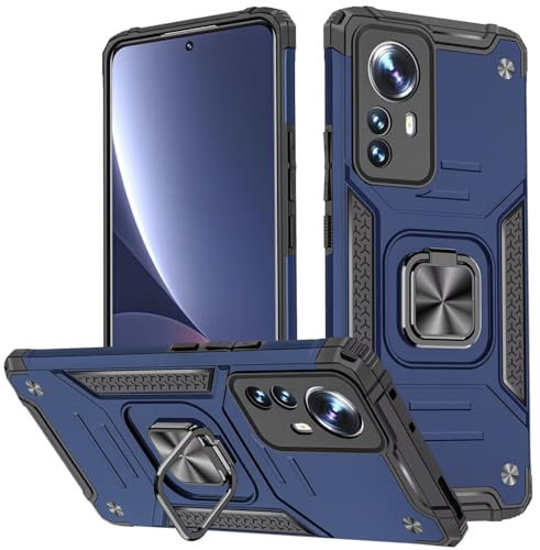 KANSi Cover per Xiaomi 12 Pro, Custodie Silicone TPU 360° Rotante Anello Magnetica Anello Ring Supporto Bumper - Blu
