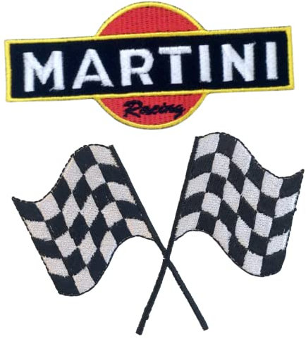 Martini Motor Racing Cars Bikes Track Waving Checkered Flags Biker Rider Clothes Decoration Fun Jeans Jacket Clothing Badge Iron on Sew on Embroidered Patch appliqué