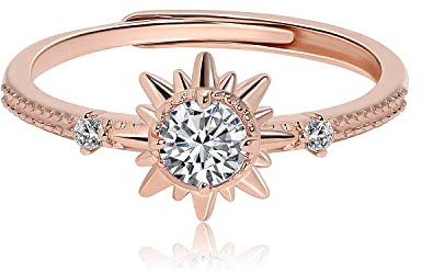 Meissa bagues reglable soleil en argent 925 Bague de promesse avec diamant Bague de déclaration Bijoux Femme Taille ajustable de 44 à 61.5, Or rose