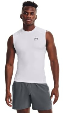 Under Armour HeatGear Kompressions-T-Shirt für Herren, ärmellos, weiß/schwarz, 3XL