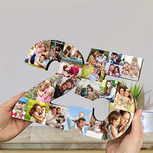 Condlin Personalisierter, nummerierter Fotorahmen mit 1–20 Fotos, Familienpaar, Foto, Holz, Bilderrahmen, Alter, Heimdekoration, Geschenk für Jahrestag, Geburtstag (Zahlen-Fotocollage-Rahmen)