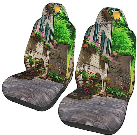 QQLADY Italien Straße Auto Sitzbezüge Fahrzeug Sitzschoner Autositzbezüge Universal Vordersitz Schutzmatte Abdeckung für die meisten Autos, Limousine, LKW, SUV