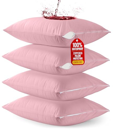 Utopia Bedding Premium 100% Waterproof Pillow Protectors with Zipper Standard Size (Set of 4), Bed Bug and Dust Mite Proof Zippered Pillow Covers, Pillow Encasement Cases, Pink