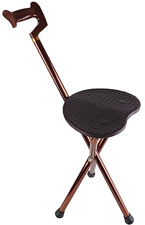 JEOZBM Silla de Bastón Plegable Ajustable Portátil, Bastón con Silla, Silla con Muletas, Taburete de Bastón Trípode de Aleación de Aluminio, Bastón Ligero para Personas Mayores