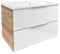 FACKELMANN B.Brillant Waschbeckenunterschrank – inklusive weißem Waschbecken aus Gussmarmor – Hängend und Front aus lackiertem Glas – Badschrank in Weiß & Eiche (80 x 56 x 50 cm)