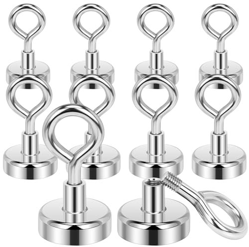 Wukong 25mm Oeillets Aimants Puissants, 19KG(42LB) Crochets Magnétiques Porte Manteau Aimanté, 10 Pièces Aimant Néodyme Magnet Frigo, Crochet Faux Plafond pour Le Camping, L'EntrepôT Et La Cuisine