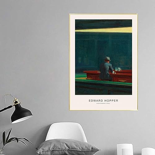 Yangld Moderner klassischer Edward Hopper-Ausstellungs-Kunstdruck, Nighthawks-Poster, Leinwandgemälde, Wandkunst, Wohnzimmer, Heimdekoration, 60 x 80 cm, rahmenlos