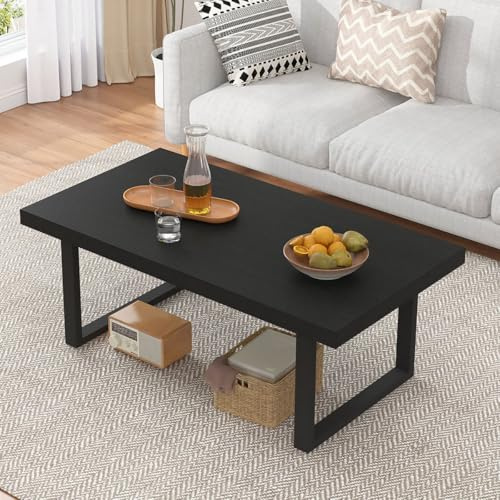 IBF 100 cm Schwarz Industrial Couchtisch Wohnzimmertisch Sofatisch | Rustikal Modern Vintage Rechteckig Holz Eiche Mit Stauraum Mit Ablage Wohnzimmer Outdoor Couch