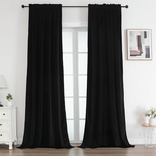 Joydeco Vorhänge Blickdicht Verdunkelungsvorhang Schwarz H 260 x B 140 2er Pack Wohnzimmer Samt Gardinen Thermovorhang Kälteschutz Schlafzimmer